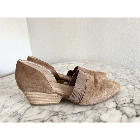 Eileen Fisher Hilly Wedge d’Orsay Pump Earth Tan Suede Slip On Size 8.5 - Picture 1 of 6